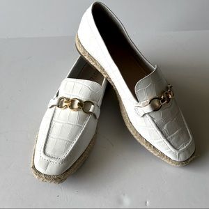 Schutz White Croc Embossed Leather Loafers Size 7